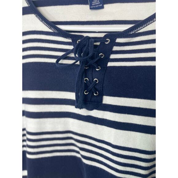 Chaps knit blouse shirt top women's XL extra large blue and white stripe cotton - Picture 2 of 12